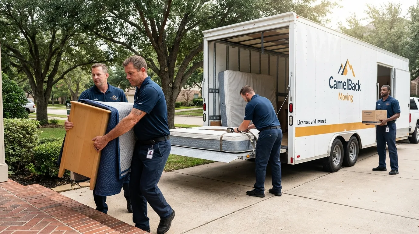 Crew loading residential truck for cross-state move from Bethesda, MD