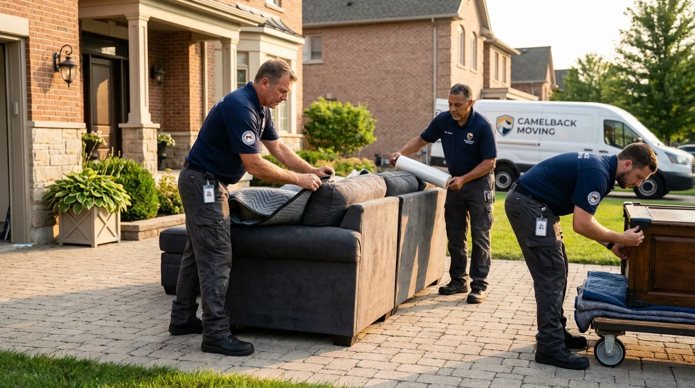 Large estate moving crew wrapping furniture in Bethesda, MD