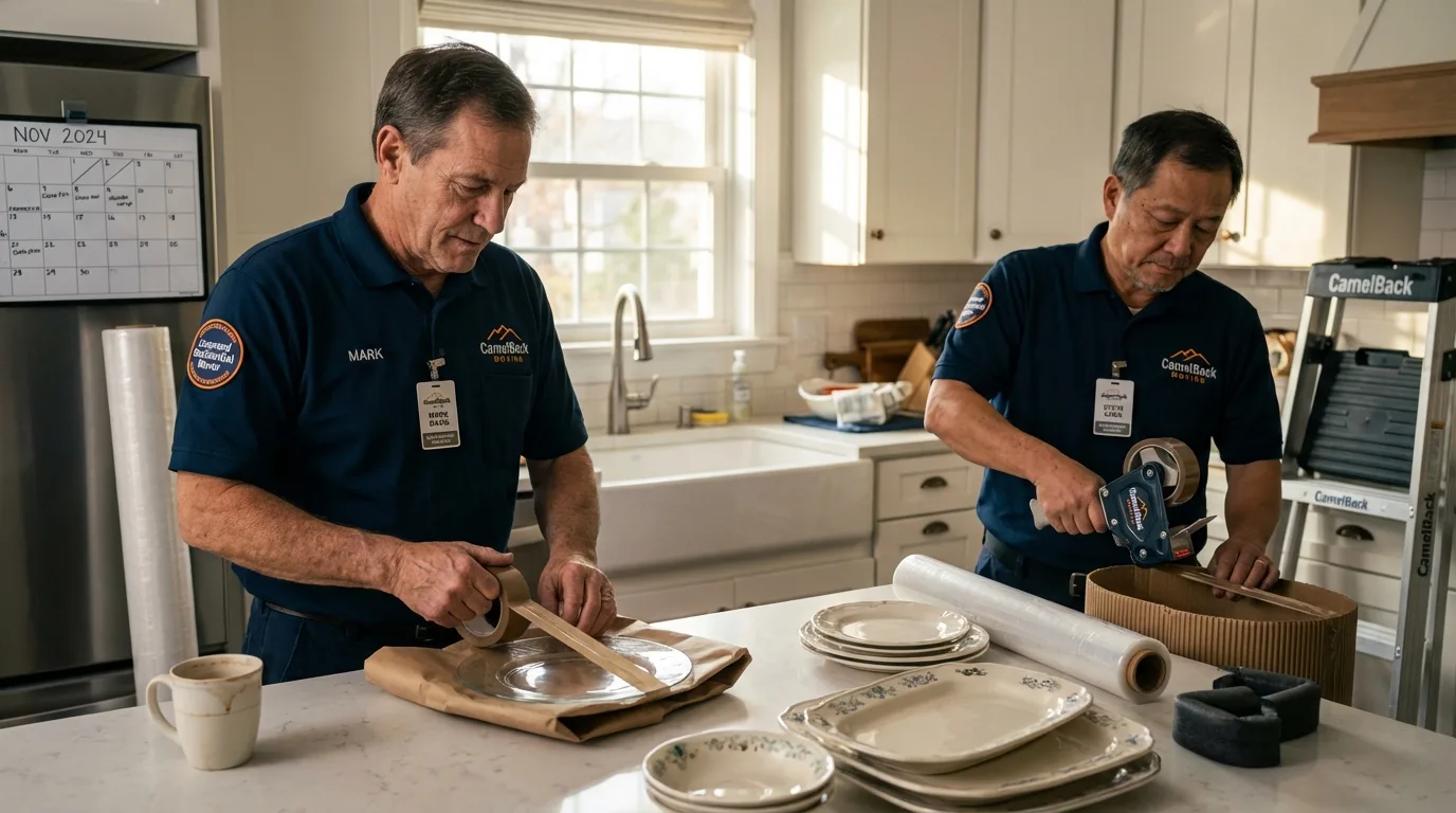 Professional crew packing kitchen dishware in Bethesda, MD